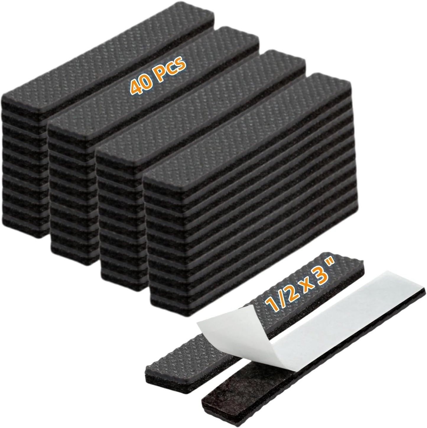 Non Slip Furniture Pads 1/2" x 3" Rubber Strips Self Adhesive Furniture Grippers Chair Leg Pads Rubber Chair Feet Anti Scratches Non Skid Furniture Pad Floor Protectors, 40 Pcs Rectangle