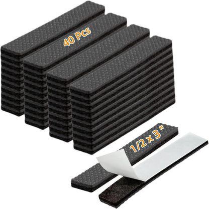 Non Slip Furniture Pads 1/2" x 3" Rubber Strips Self Adhesive Furniture Grippers Chair Leg Pads Rubber Chair Feet Anti Scratches Non Skid Furniture Pad Floor Protectors, 40 Pcs Rectangle