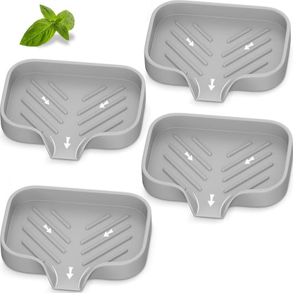 Great Silicone Soap Dish - 4 Pcs Thickened Self-Draining Soap Tray for Shower & Bathtub-Great High-Purity Silicone Soap Dish