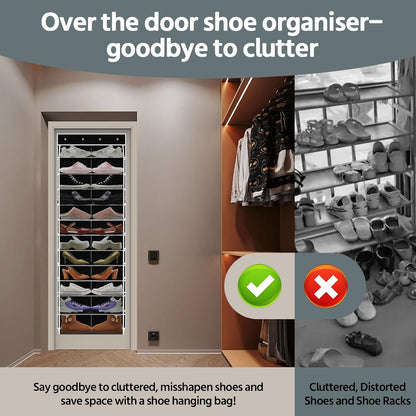 PAULONE 12 Pocket Over the Door Shoe Organizer,Reusable Breathable Large Mesh Bag Men's & Women's Sneaker Organizer,Shoe Organizer for Kids,Hanging Shoe Storage Hanging Bag (White)