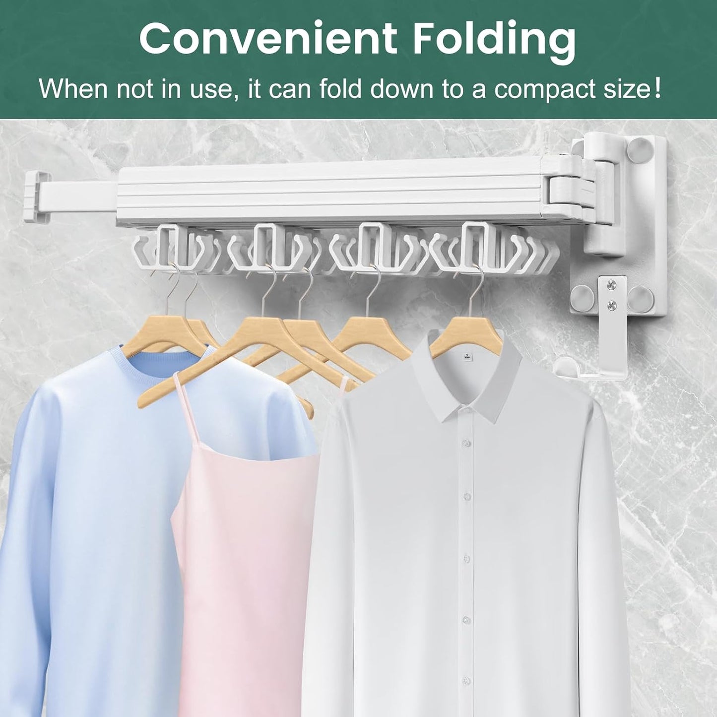 Kelisiting Clothes Drying Rack, Wall Mounted Laundry Drying Rack, Upgrade 3-Fold Foldable Collapsible Retractable Clothing Drying Rack with 12 Dual Hooks Organization for Laundry Room Indoor- Black