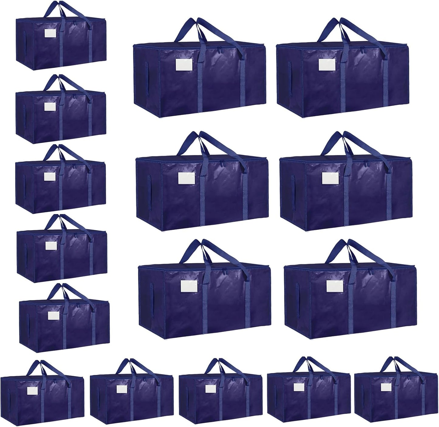 8 Pack-Extra Large Heavy Duty Moving Bags - Waterproof Storage Totes with Handles & Zippers, Foldable for College Dorm, Storage (Clear)