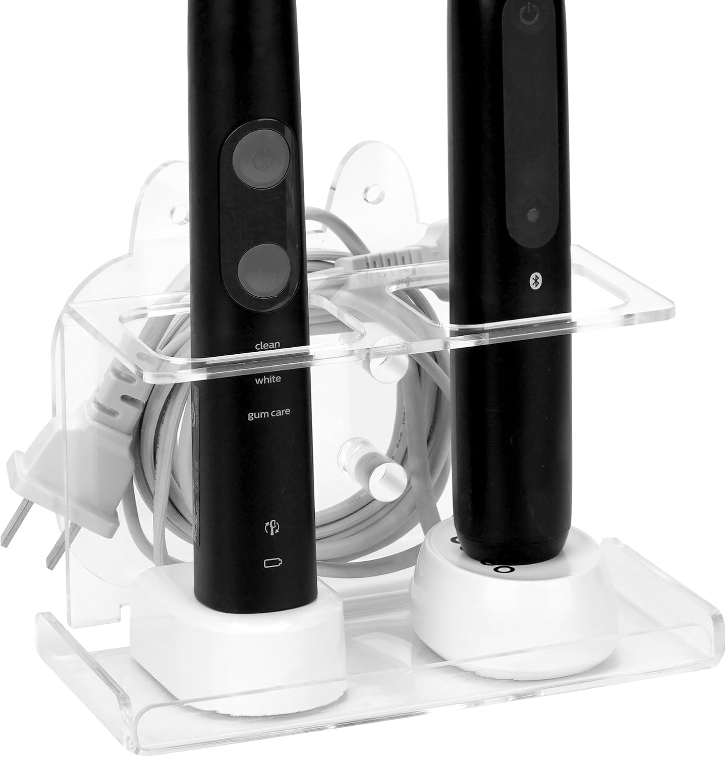 Electric Toothbrush Holder Wall Mounted, Electric Toothbrush Cord Organizer Holds 1 Chargers, Self Adhesive Electric Toothbrush Stand for Bathroom, Medicine Cabinet, Dorm(Black)