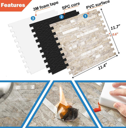 DICOFUN 10-Sheet Peel and Stick Backsplash Wall Tile, PVC Kitchen Backsplash Peel and Stick in Sandstone, 9.4 sq.ft