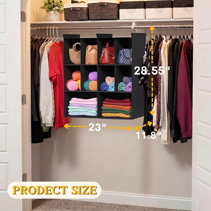 Ofiray-home 6 Tier Hanging Closet Organizer, 16 Compartments Sweater Organizer for Closet with 3 Sturdy Hooks, Closet Organizers and Storage, Wardrobe, Rv, Garment Rack, Grey