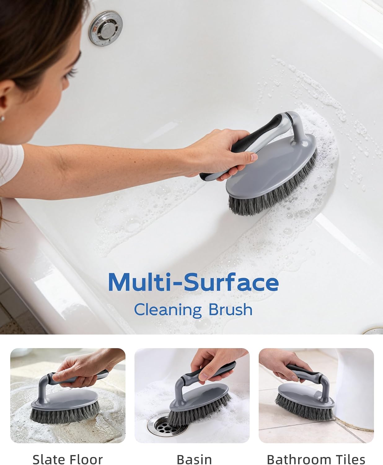 MR.SIGA Heavy Duty Scrub Brush with Comfortable Grip, Cleaning Brush for Bathroom, Shower, Sink, Floor, 2-Pack