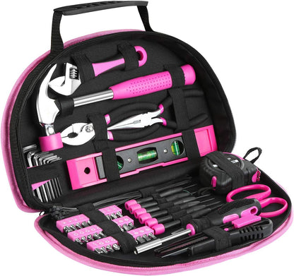 89 Piece Pink Tool kit, Ladies Hand Tool Set with Easy Carrying Round Pouch Household Tool Kit Perfect for DIY, Home Maintenance and Dorm Repair | Compact & Portable, Perfect for DIY & Home Repair, Includes Round Storage Pouch