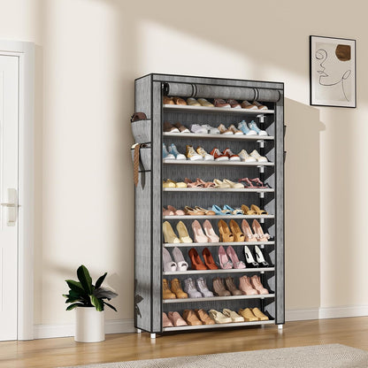 LANTEFUL Shoe Rack with Covers - 10 Tiers Tall Shoe Rack Organizer Large Capacity Shoe Shelf Storage 40 Pairs Space Saving Vertical Shoe Storage Organizer for Closet, Entryway, Dorm, Bedroom