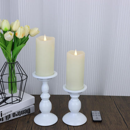 TECHLONG Flameless Candles with Remote Timer, 3D Moving Flickering Flame Battery Operated Candles Lasting 1000+ Hours, 3" x 5" Ivory Real Wax Electric LED Pillar Candles, Set of 2