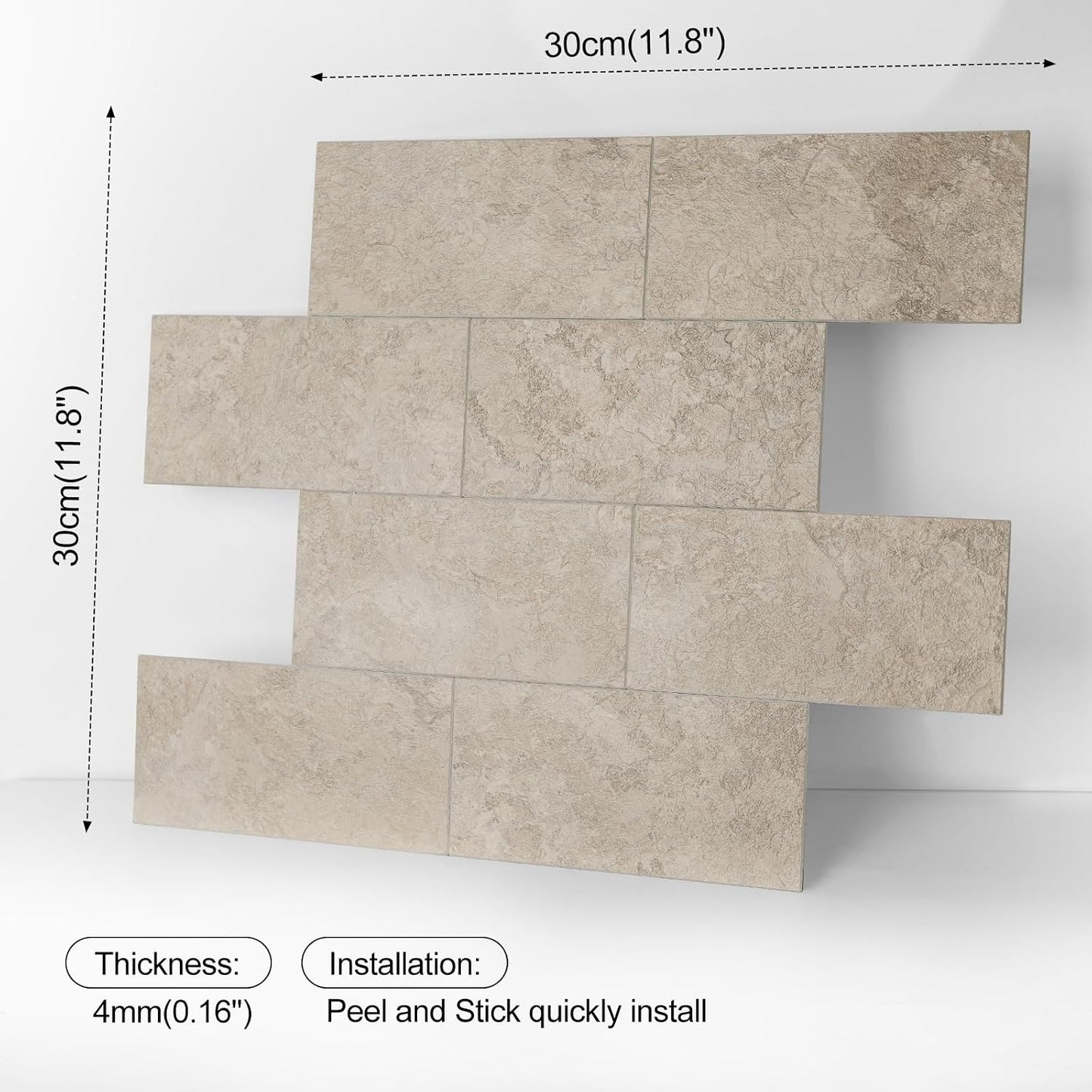 10- Sheet Polished White Peel and Stick Backsplash, 12’’Luxury PVC Ceramic Look Self Stick Subway Tiles, Waterproof Peel and Stick Wall Tiles for Kitchen and Bathrrom