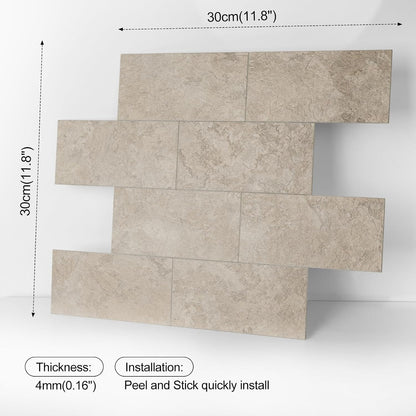10- Sheet Polished White Peel and Stick Backsplash, 12’’Luxury PVC Ceramic Look Self Stick Subway Tiles, Waterproof Peel and Stick Wall Tiles for Kitchen and Bathrrom