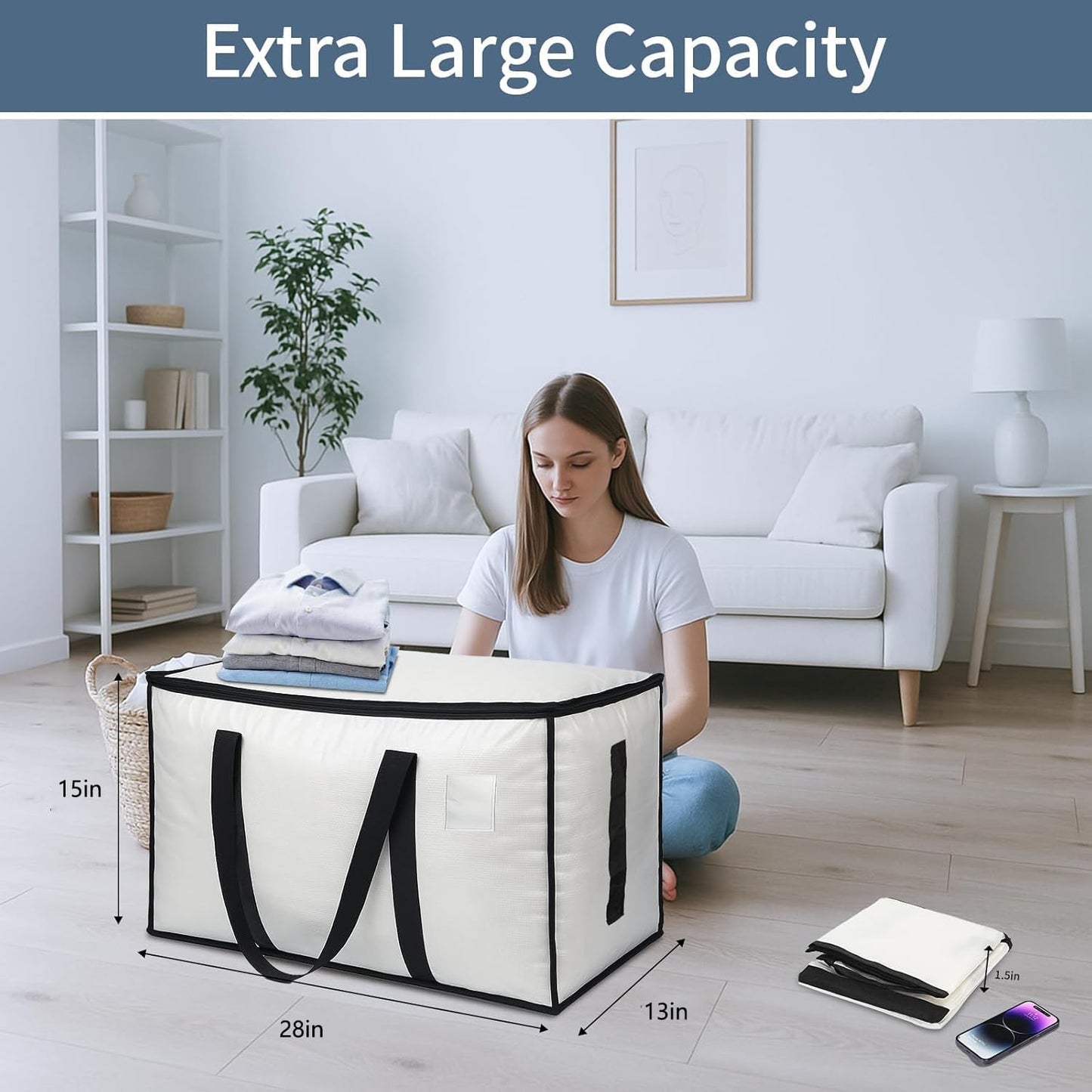8 Pack-Extra Large Heavy Duty Moving Bags - Waterproof Storage Totes with Handles & Zippers, Foldable for College Dorm, Storage (Clear)
