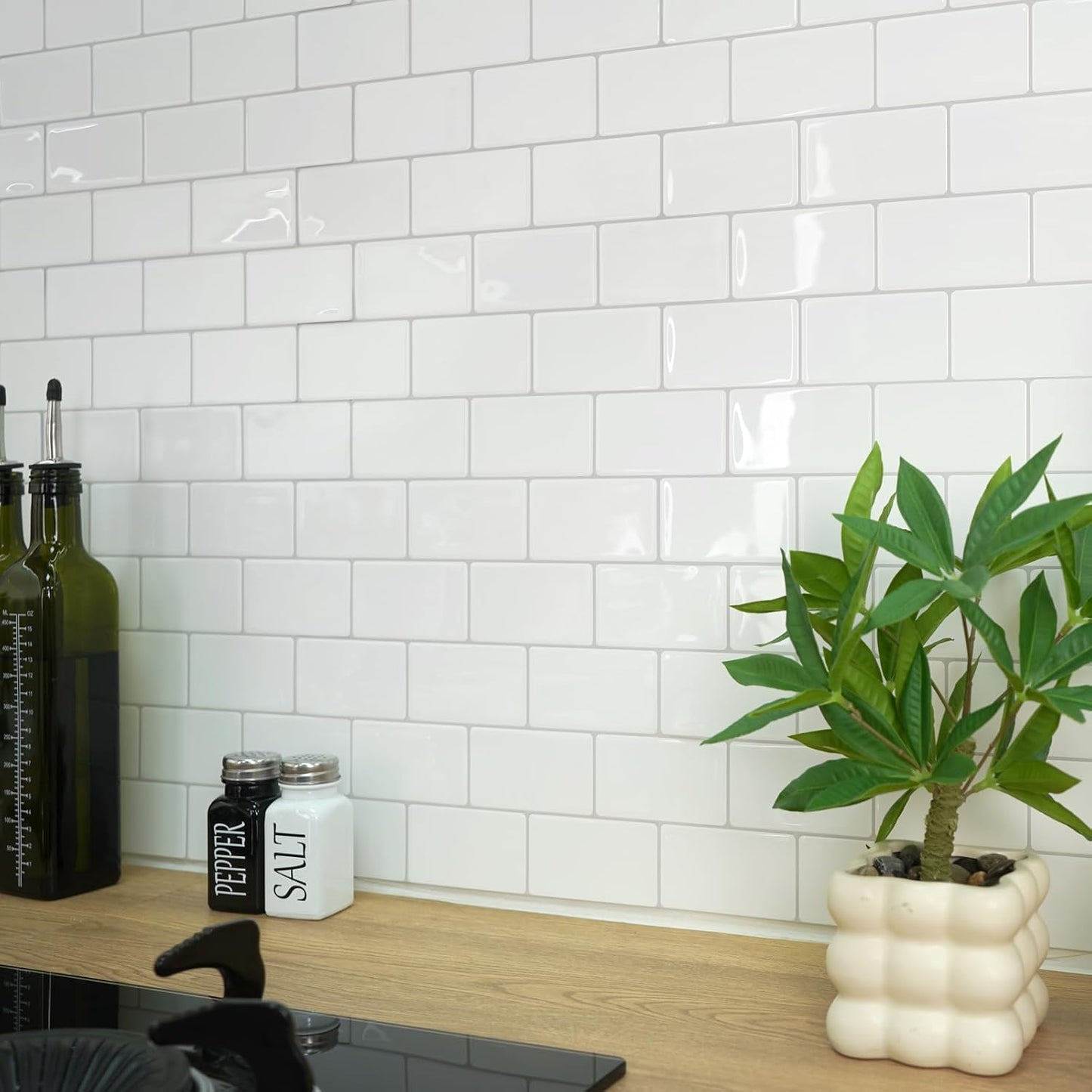 STICKGOO Subway Tile Peel and Stick Backsplash, Thicker Design 12" x 12" Stick on Backsplash Tiles for Kitchen, Bathroom, Wall Tile (10 Sheets, Bright Glossy White)