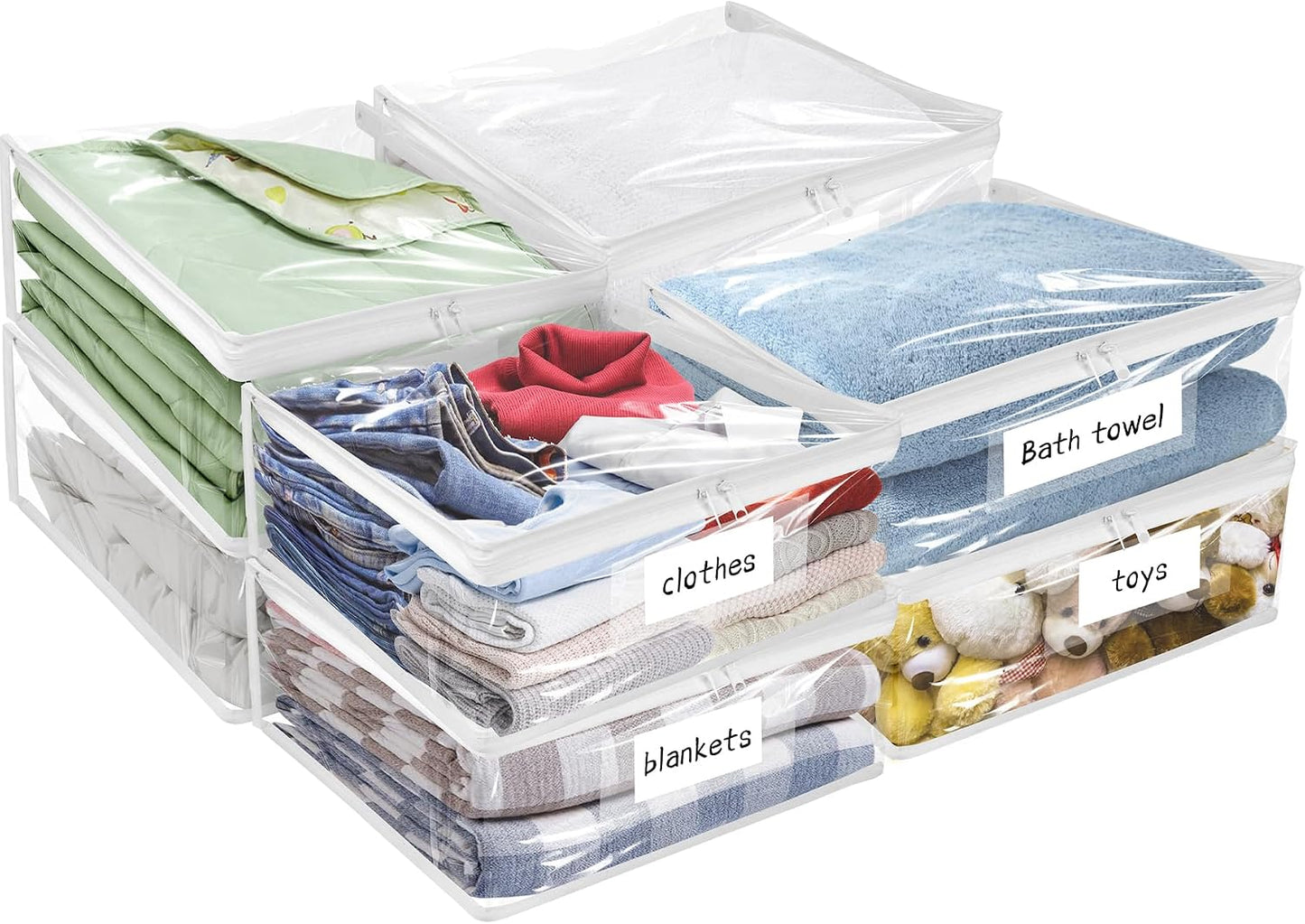 Plastic Storage Bags with Easy-Glide Zipper, Pack of 8, Durable Clear Vinyl Zippered Storage Bags for Clothes Sweaters Comforters Blankets Sheets Bedding (15.7 x 13.8 x 3.9 Inch, White)