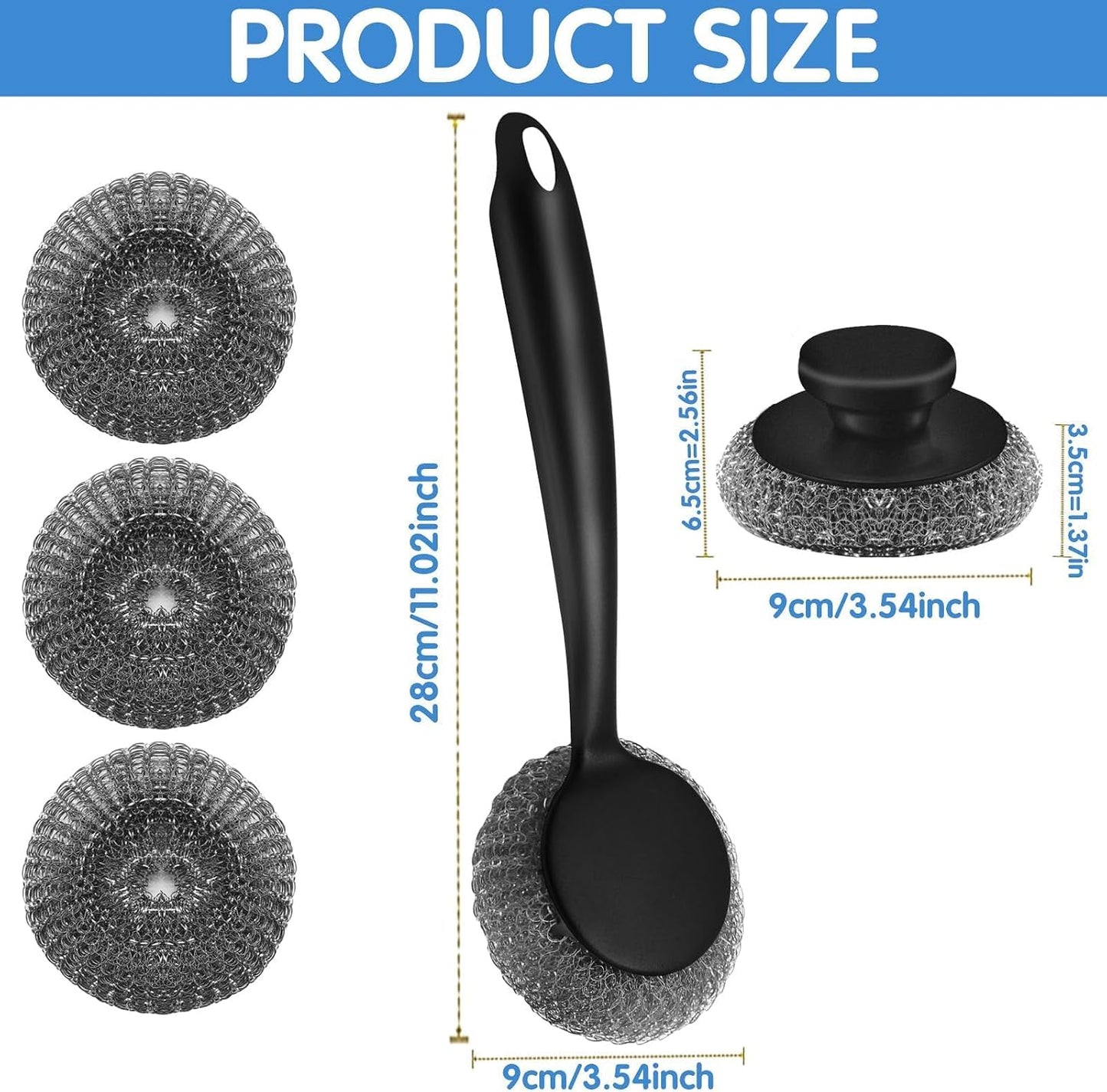 Stainless Steel Wool Scrubber with 2 Replacement Pads - Clean Metal Pans, Pots, Grills & More