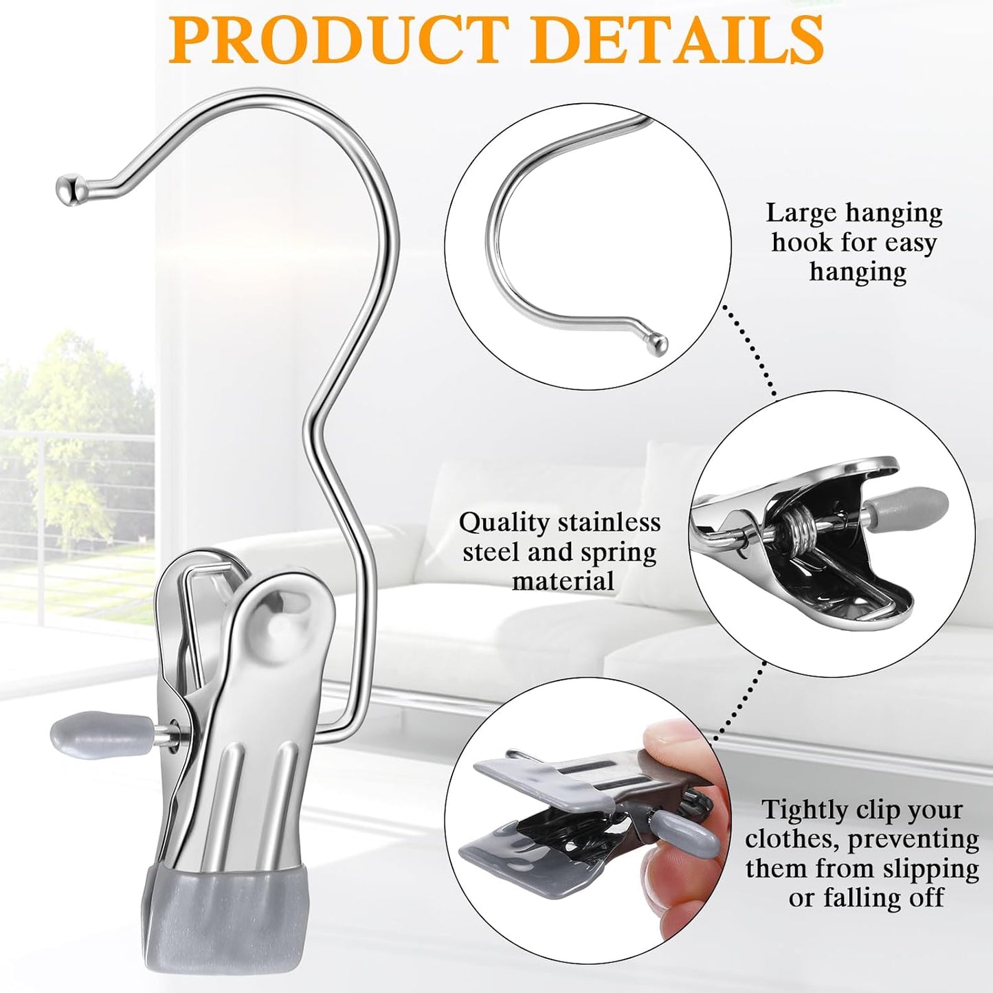 Yinder 150 Pcs Boot Hangers Clips Laundry Hooks Hanging Stainless Steel Clothes Pins Portable Clip Hangers for Closet Travel Socks Pants Handbags Hats Towels (Beige)