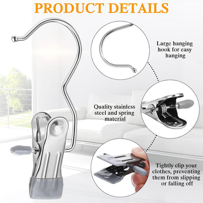 Yinder 150 Pcs Boot Hangers Clips Laundry Hooks Hanging Stainless Steel Clothes Pins Portable Clip Hangers for Closet Travel Socks Pants Handbags Hats Towels (Beige)