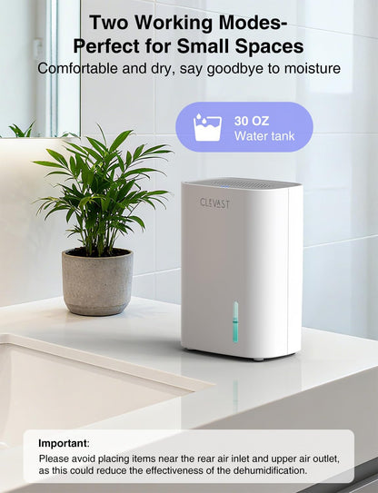 CLEVAST Small Dehumidifier for Home, 30oz Compact Mini Dehumidifier with Auto Shut-Off, Quiet 24dB Portable Air Dehumidifier for Bathroom, Bedroom, Closet, RV