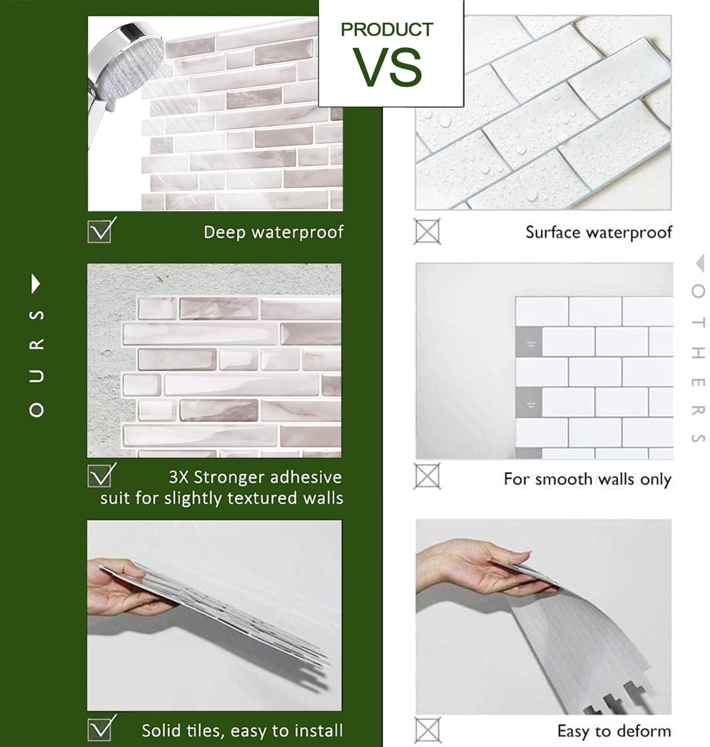 STICKGOO Peel and Stick Backsplash - 10 Sheets of 12”×12” - 3D Self Adhesive Peel and Stick Tile Backsplash for Kitchen & Bathroom