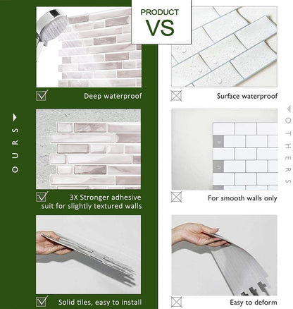 STICKGOO Peel and Stick Backsplash - 10 Sheets of 12”×12” - 3D Self Adhesive Peel and Stick Tile Backsplash for Kitchen & Bathroom