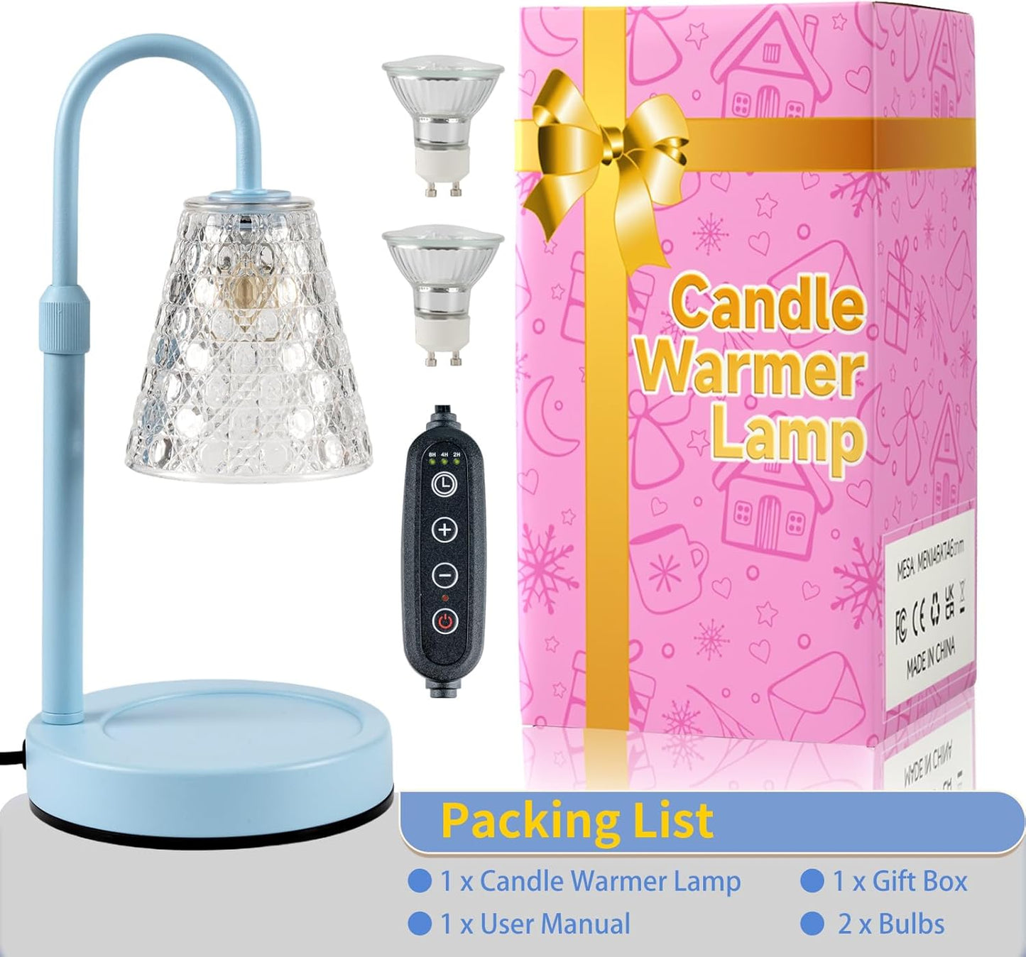 Candle Warmer Lamp with Timer Dimmable, Birthday Gifts for Women Mom, House Warming Gifts New Home Decor, Wax Melt Warmer for Jar Candles with 2 Bulbs, Black