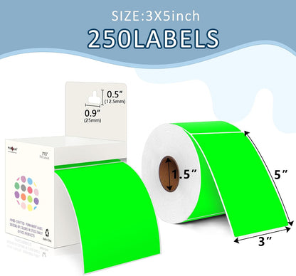 PARLAIM 3 X 5 Inch Rectangle Adhesive Color Coding Stickers,Square Inventory Stickers -250 Per Dispenser Box (Fluorescent Green)