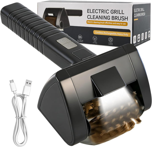 Electric Grill Brush, Cordless Rechargeable BBQ Cleaner with 4000mAh Battery, 2-Speed, LED Light, 304 Stainless Steel Removable Brush Head, Grill Clean Tool for Outdoor Grill