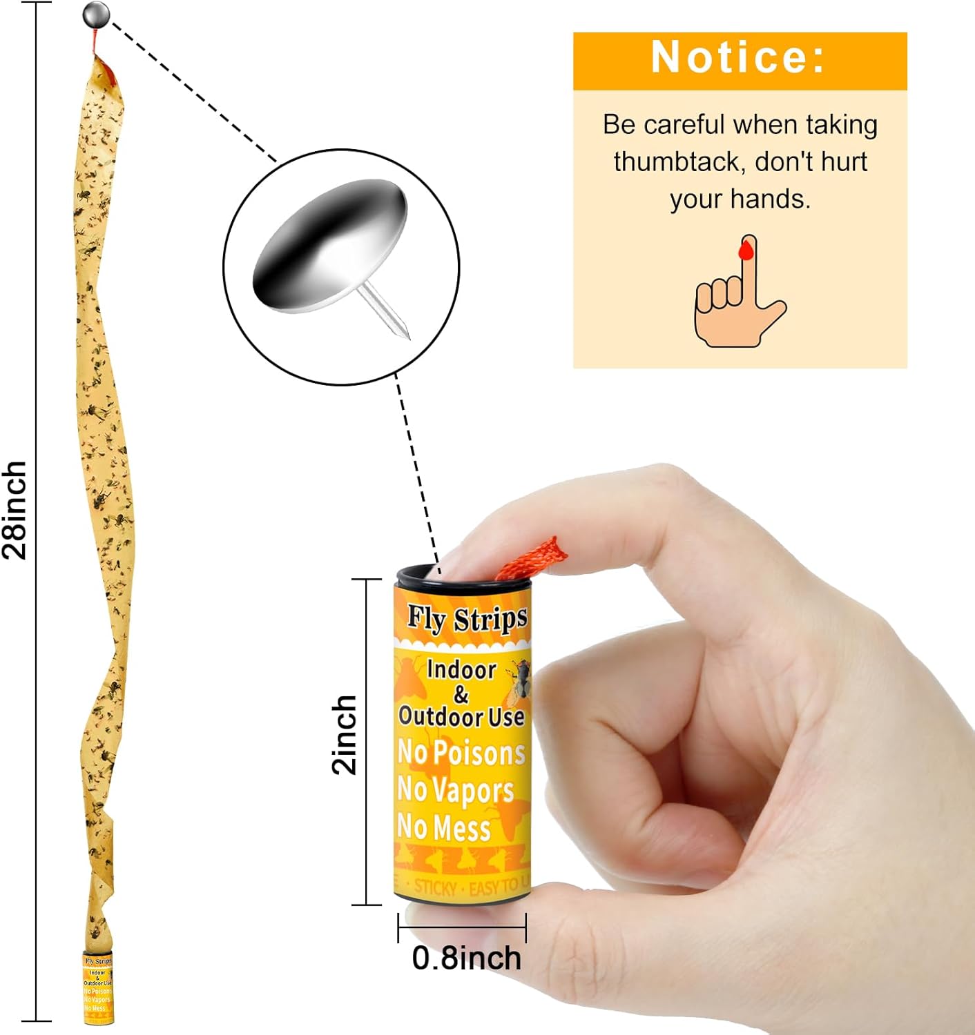 Fly Strips Trap Indoor Sticky Hanging, 24 Pack Fly Paper Traps Outdoor, Flies Tape Paper Ribbon Rolls for Home Kitchen, Fruit & Bug Gnat Catchers for Inside, Killer for Winged Insect