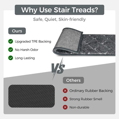 sarben Non Slip Stair Treads for Wooden Steps 15PCS - 8"x30" Indoor Safety Carpet, Edging Mats with TPE Adhesive Backing, Pet and Elderly Friendly Stair Rugs (Taupe) - Colors B