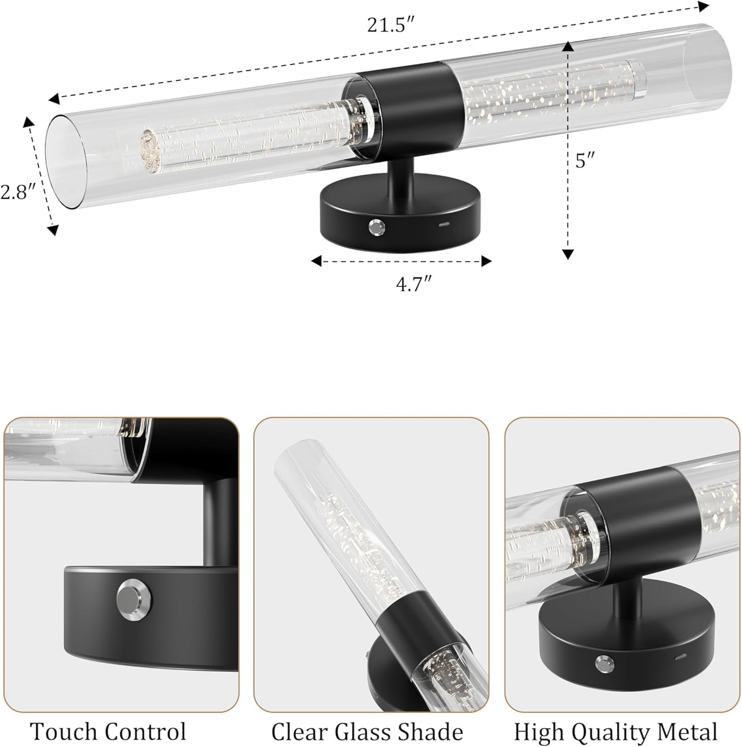 10000mAh Battery Operated Wall Sconce Set of 2, Rechargeable Wireless Wall Lights with Remote Control, Dimmable Timer 3 Color Temperature Glass Wall Lamp for Living Room Bedroom Gold 21.5 Inch