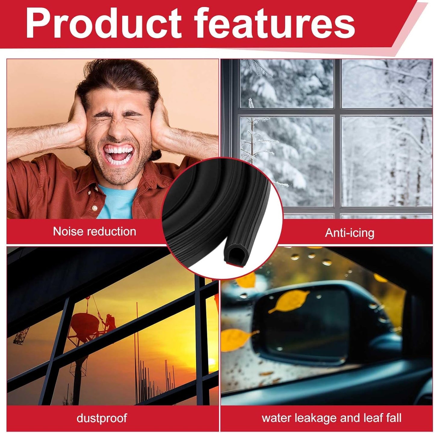 Pangda 13Ft D Shape Rubber Weather Stripping Foam Self-Adhesive EPDM Seal Strip for Noise Reduction Waterproof Dustproof for Cars Boats RVs Windows Doors (3/4" W x 3/4" H)