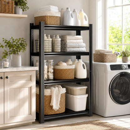 Over Washer and Dryer Shelves, Adjustable 2 Tier Metal Laundry Room Organizer and Storage Rack, Heavy Duty Utility Shelving Unit, 14"Wx 12"Dx 22"H Rust Resistant Steel Freestanding Shelf, Black