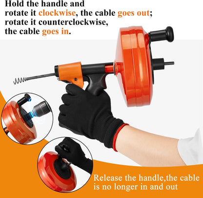 50 FT Plumbing Snake with Auto-Feed - Heavy Duty Drain Auger for Toilet/Sink/Shower/Bathtub Clogs, Drill-Compatible Sewer Snake Tool & Flexible Steel Cable - Snake Drain Hair Remover Tool