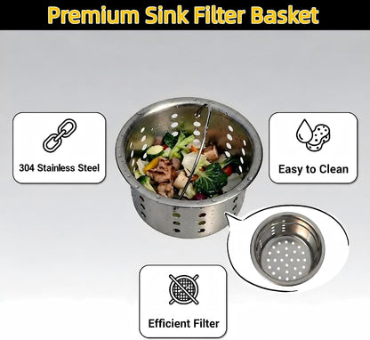 Kitchen Sink Drain Assembly Kit, 3-1/2 Inch Brushed 304 Stainless Steel Basket Strainer with Deep Removable Basket, Stopper & Cover Lid, Fits Standard Kitchen Sinks