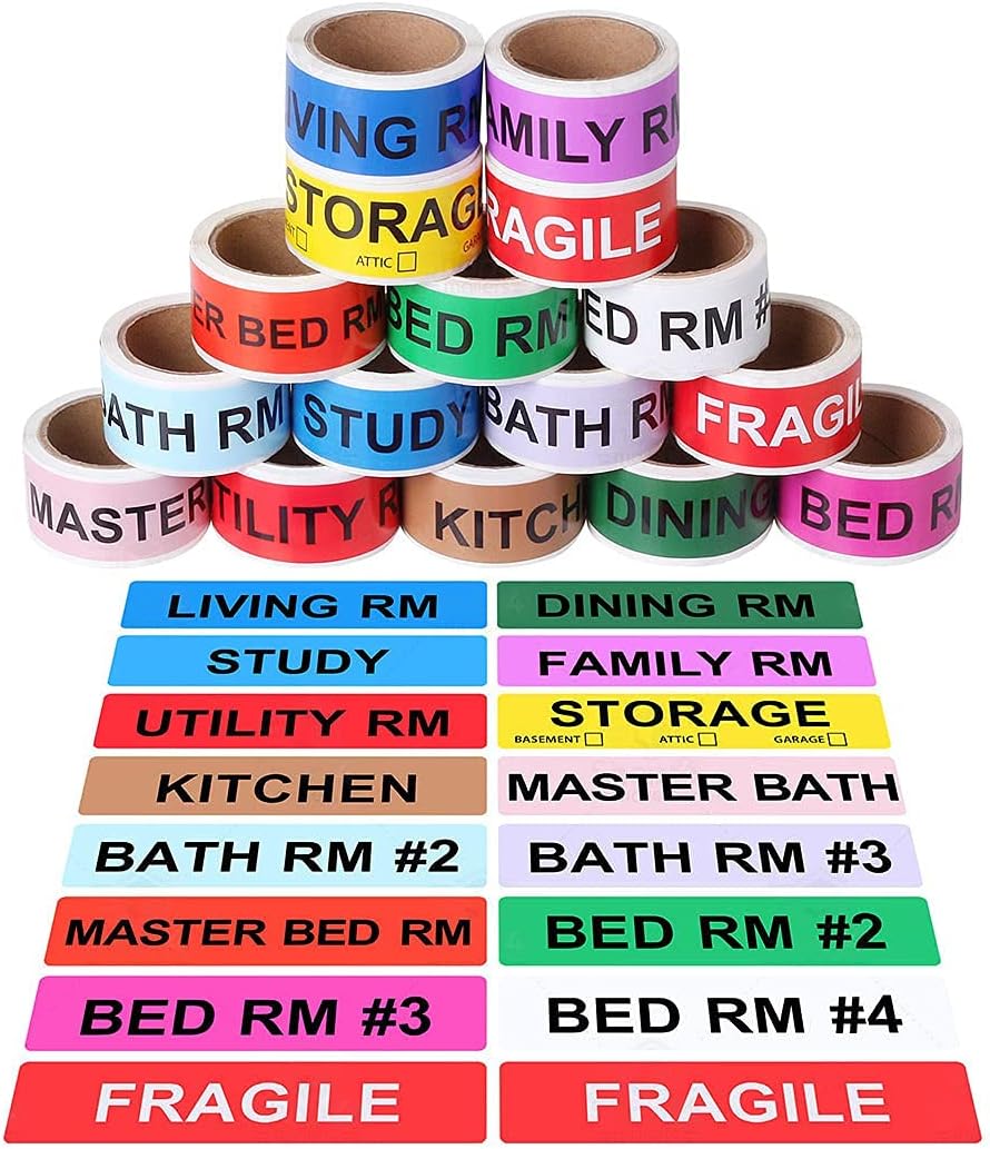 Shop4Mailers Home Moving Color Coded Labels Stickers - 800 Count - 16 Rolls - 50 Labels Per Roll (1 Set)