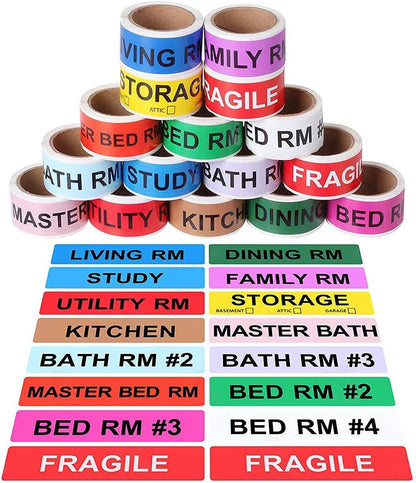 Shop4Mailers Home Moving Color Coded Labels Stickers - 800 Count - 16 Rolls - 50 Labels Per Roll (1 Set)
