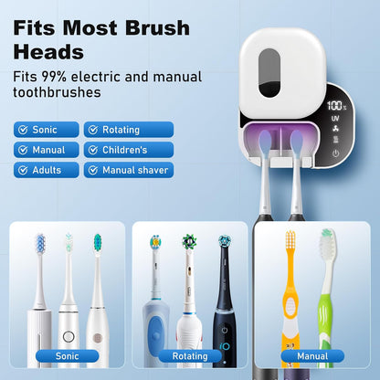 Upgraded Toothbrush Cleaner Holder Wall Mounted, Razor Electric Toothbrush Holder for Bathroom, LED Smart Screen, with Auto-Inductive Cover, Air Drying and 60-Degree Drying, for Home, Travel