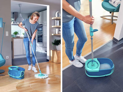 Leifheit Clean Twist Spin Mop and Bucket Set with Rollers | Telescopic Handle, 360° Joint, Spin-Dry System | Easy Glide Wheels | Blue