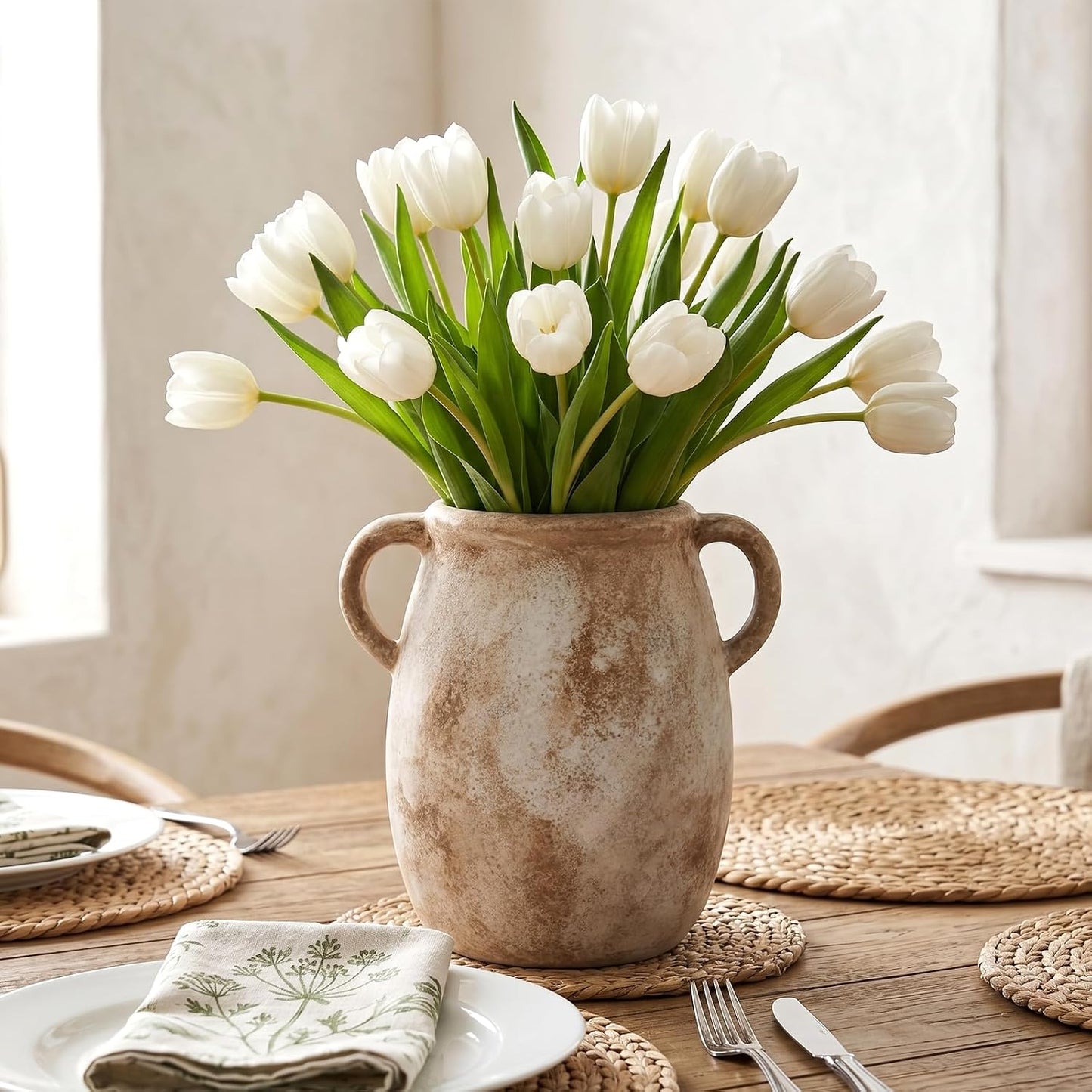 CUCUMI Ceramic Vase Set of 5, Home Decor Farmhouse Décor Handmade Pottery Vases for Pampas Grass, Dried Fresh Flowers, Table, Living Room, Kitchen, Shelf, Entryway Mantel Neutral Tones