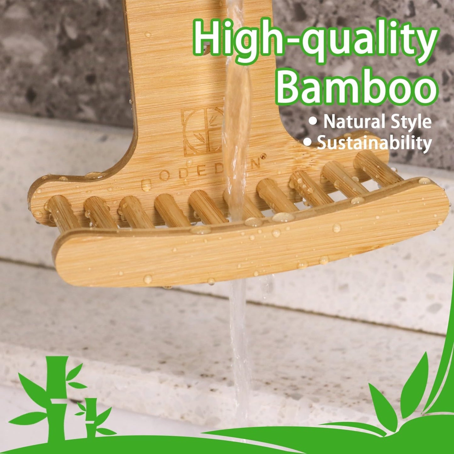 Suction Cup Soap Dish for Shower，Bamboo Soap Dish Holder for Shower, Suction Cup NO-Drilling, Self Draining for Bathroom，Natural Bamboo Color (Double soap Holder, Rectangular)