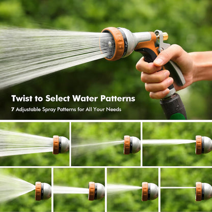 RESTMO Garden Hose Nozzle Heavy Duty, Leak-proof Water Hose Sprayer | 7 Adjustable Spray Patterns, Durable Metal, Flow Control, Ideal for Plants & Lawns Watering, Cars & Pets Washing, Green