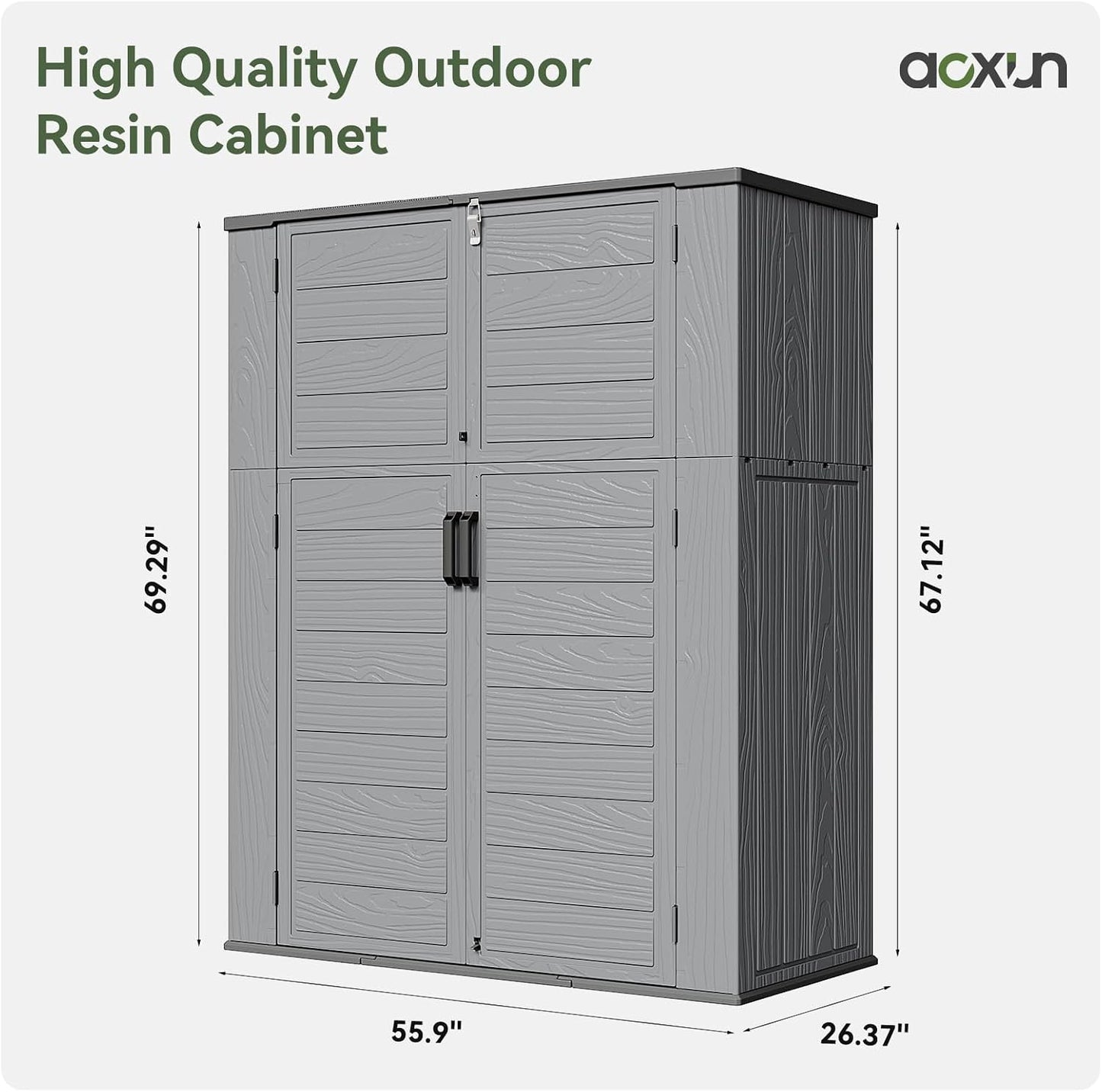 AOXUN Horizontal Storage Sheds 21 Cu.ft, HDPE Outdoor Storage Box 160 Gallon, Waterproof Lockable Resin Deck Box with Spring-Assisted Lid, Patio Storage for Garden, Pool, Cushions, Tools, White