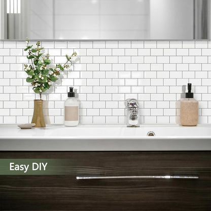 10-Sheet Thick Peel and Stick Kitchen Backsplash Tiles(Green,12"×12") | 3D Subway Waterproof Self-Adhesive Wall Tile Stick on Backsplash for Kitchen and Bathroom