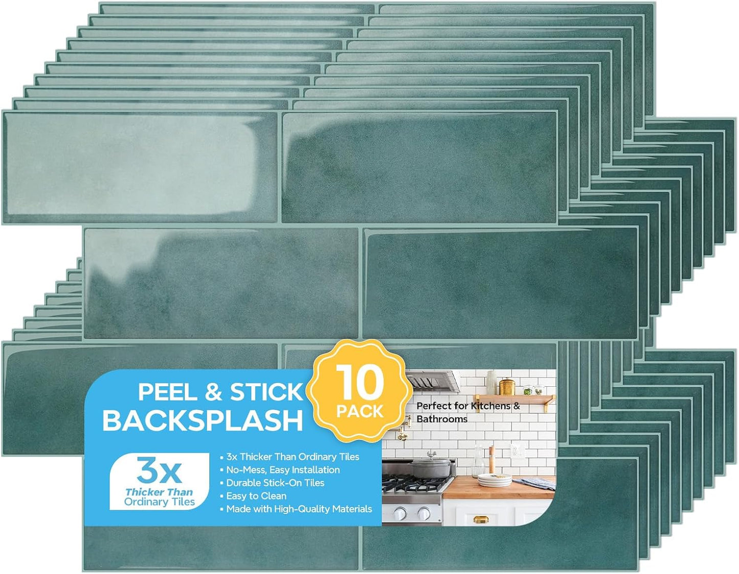 STICKGOO 10 Sheets Subway Tile Peel and Stick Backsplash, Extra Thick 3D Wall Tiles with Commercial-Grade Adhesive for Kitchen, Bathroom, Laundry Room,11.56"x8.38"(White)