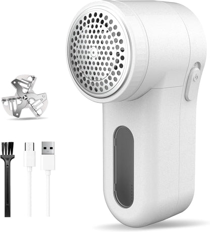 Fabric Shaver, Lint Remover Rechargeable, Electric Portable Sweater Defuzzer Digital LED Display to Remove Pilling for Clothes, Furniture, Sweater, (White with one Shaver Blades)