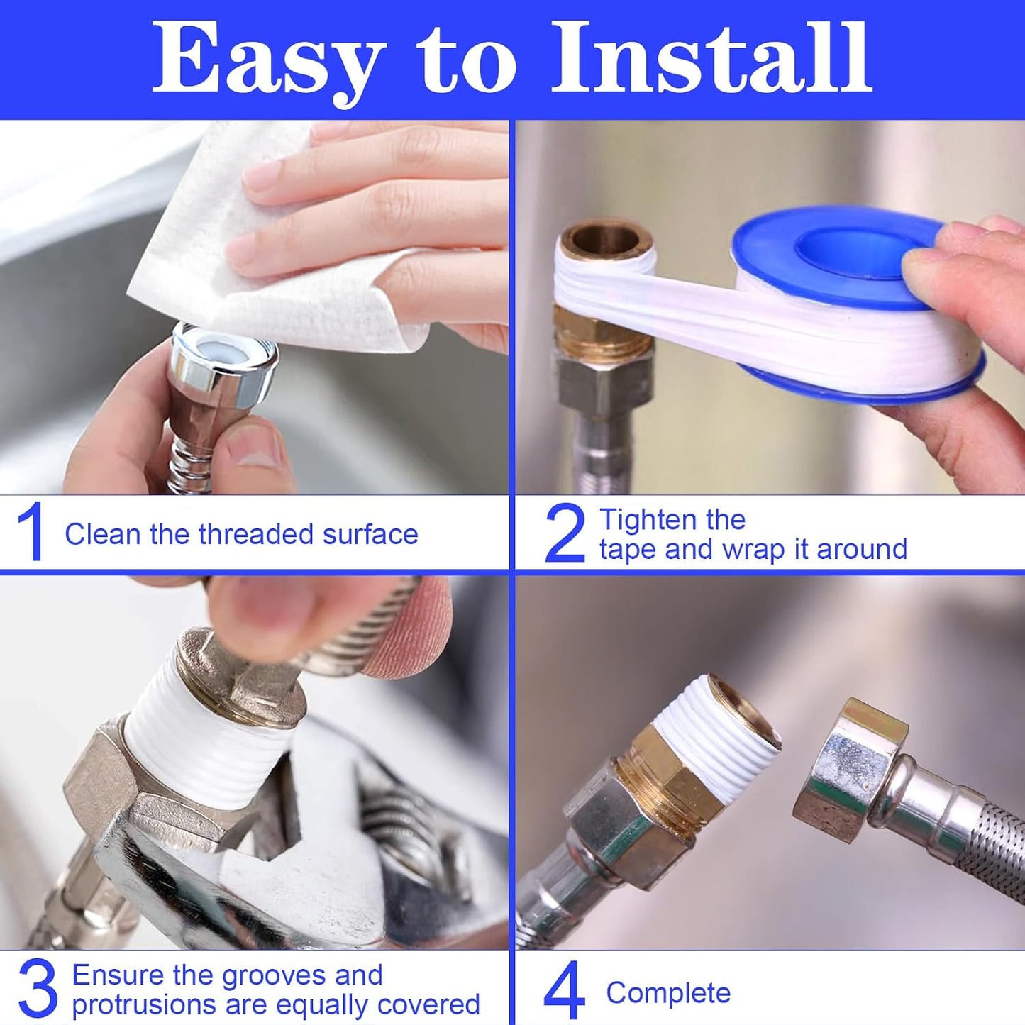 100 Rolls Teflon Tape,1/2 x 520 in Plumbers Tapes, PTFE Tape Waterproof Sealant Pipe Tape for Shower Head,Pipe Reparing,Thread Tape,White