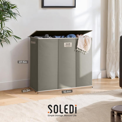 SOLEDI 180L Laundry Hamper 3 Section, Extra Large Laundry Hamper with Lid, Dirty Clothes Hamper with Sturdy Handle, Large Laundry Basket Organizer for Laundry Room, Bedroom, Hampers for Laundry