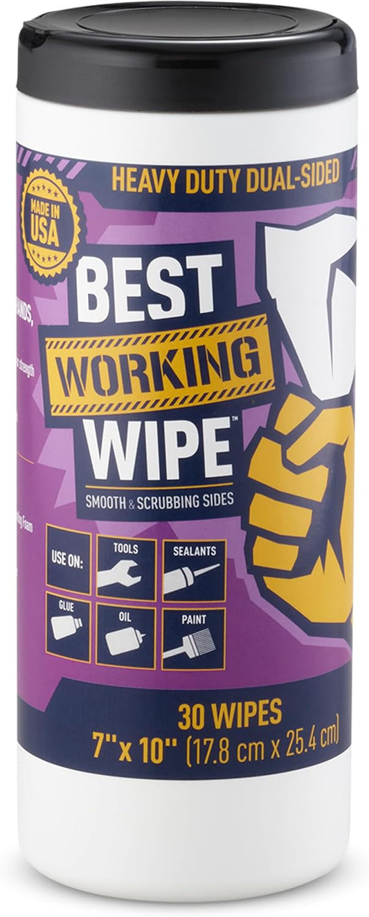 Heavy-Duty Disposable Industrial Work Cleaning Wipes with Dots for Scrubbing, Cleans Paint, Oil, Grime, Grease, Shoes, Engines, Tools, Extra Large, 7” x 10”, 30 Wipes