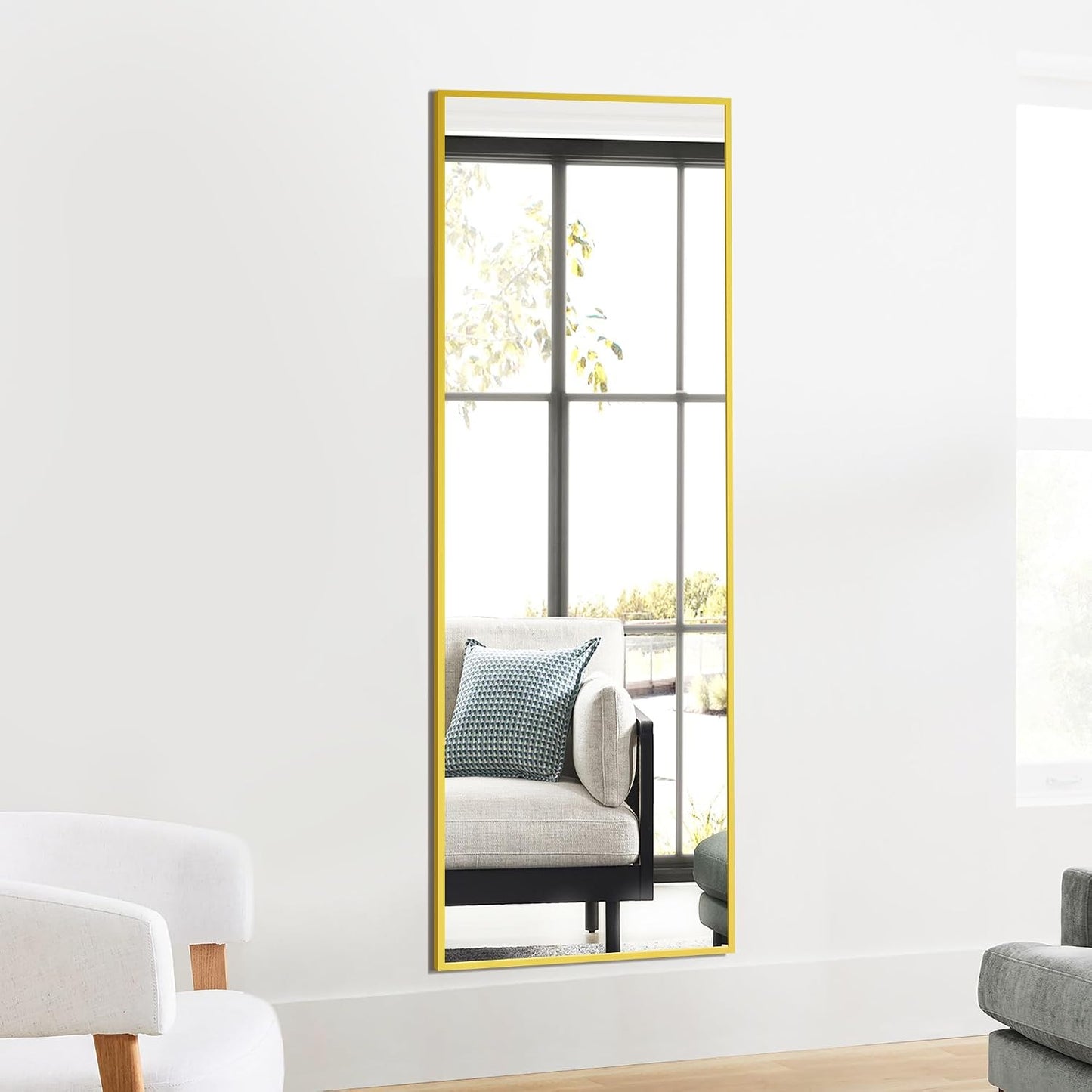 TRAHOME Full Length Floor Mirror 56"x15", Standing Mirror with Aluminum Frame, Large Body Mirror for Bedroom, Living Room and Bathroom, Black