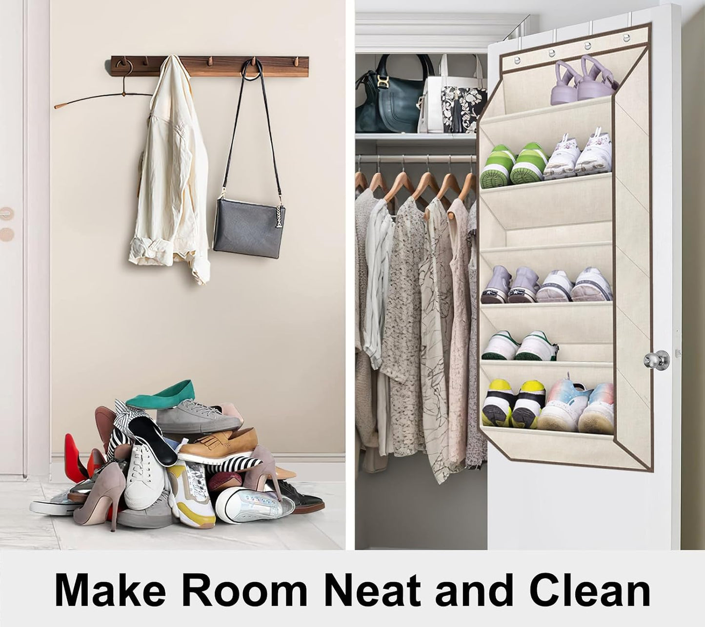 SLEEPING LAMB Over The Door Shoe Organizer for Closet with Large Deep Pockets, Narrow Shoe Rack for Door Hanging Boots Storage, Black
